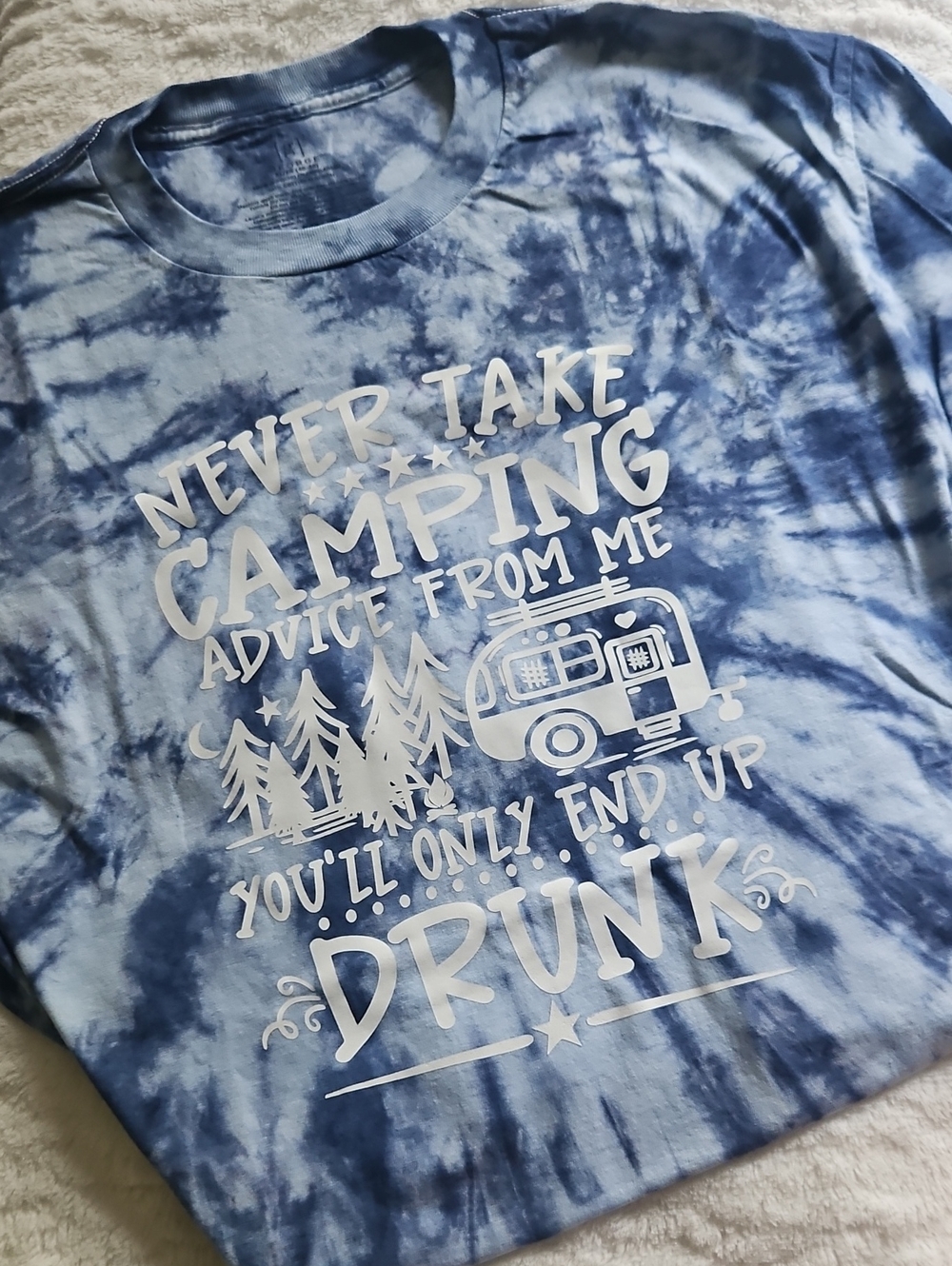 George Blue Tie-Dye Camping Graphic Tee with White Print